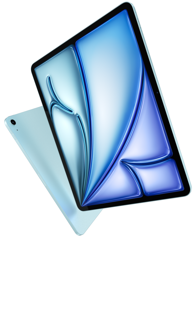 iPad Air 的正面和背面视图，展示纤薄的机身。