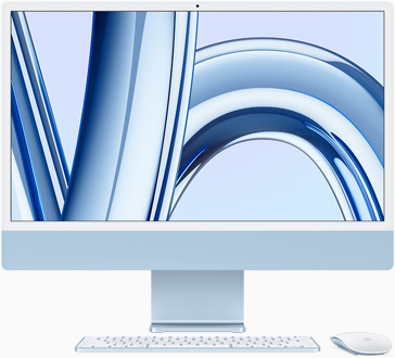 蓝色 iMac 屏幕朝向正前方