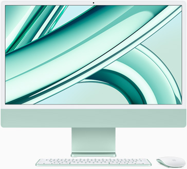 绿色 iMac 屏幕朝向正前方