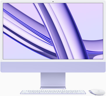 紫色 iMac 屏幕朝向正前方