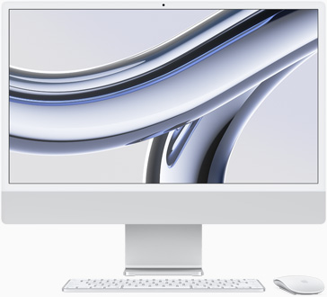 银色 iMac 屏幕朝向正前方