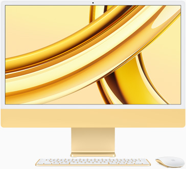 黄色 iMac 屏幕朝向正前方