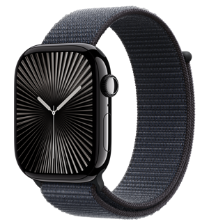  The watch of Apple Watch Series 10 has a bright black aluminum metal case and a thick ink looping sports strap.