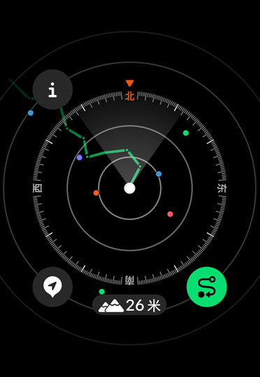 指南针 app 显示徒步者的行进轨迹。