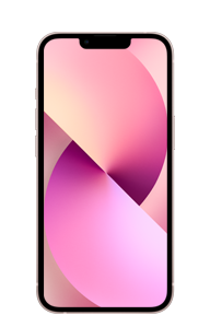 粉色 6.1 英寸 iPhone 13 的正面视图。