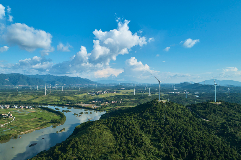 中国风电场的景观。 