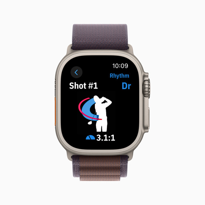 Golfshot 在 Apple Watch 上显示着节奏等数据。