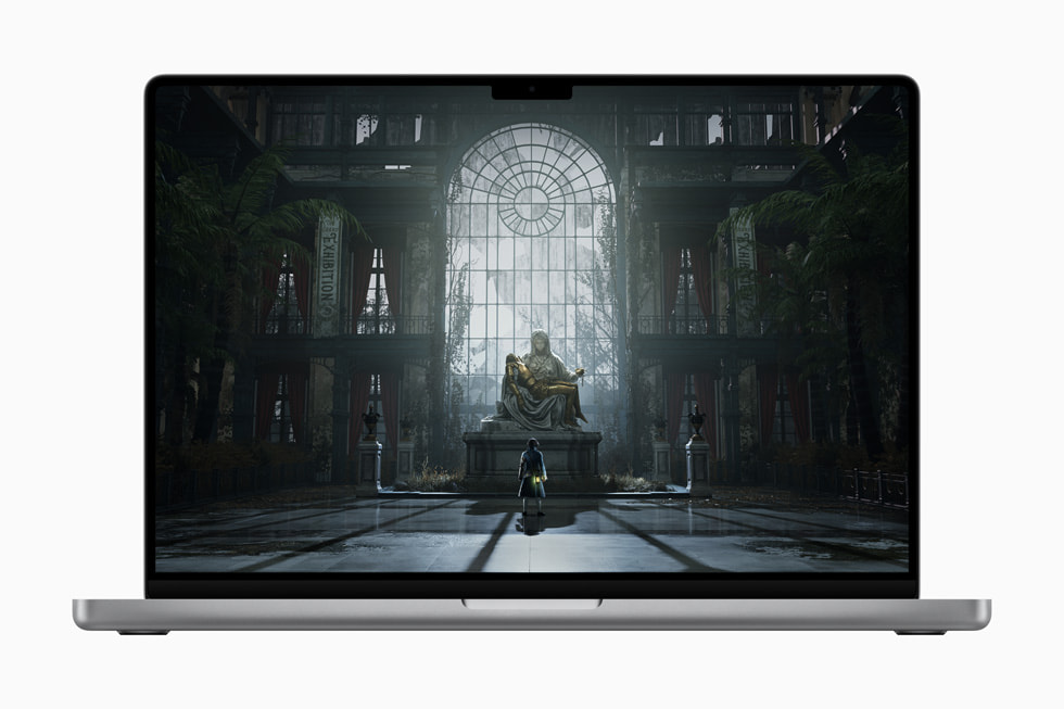 在 16 英寸 MacBook Pro 上展示 Lies of P 游玩画面。 