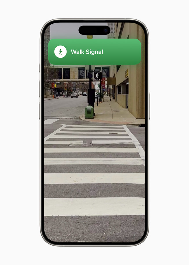 在 iPhone 15 Pro 上展示 Oko app 上的步行信号灯。 