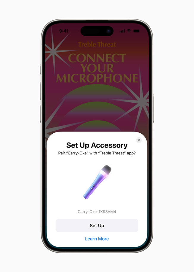 iPhone 15 Pro 上展示着 Accessory Setup Kit。