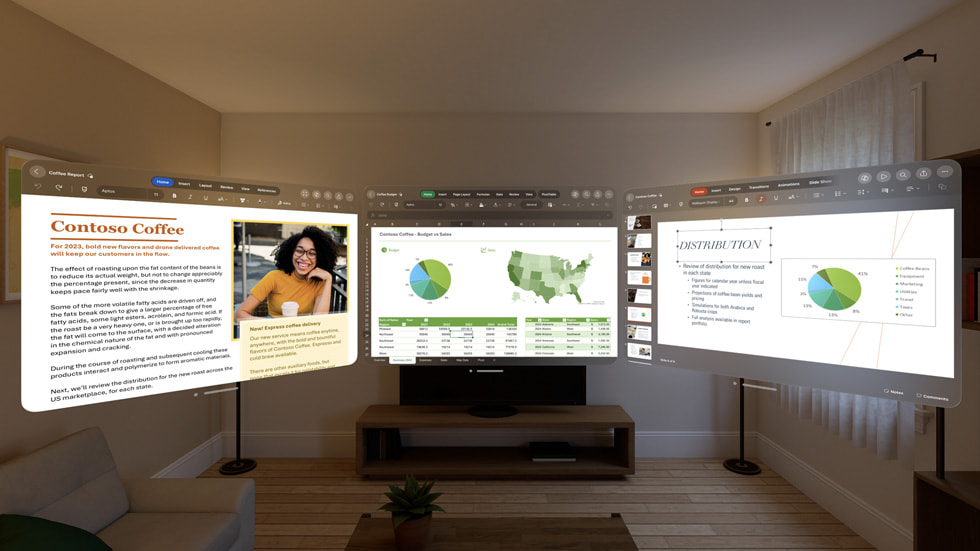 Apple Vision Pro 上的 Microsoft Word、Excel 和 PowerPoint