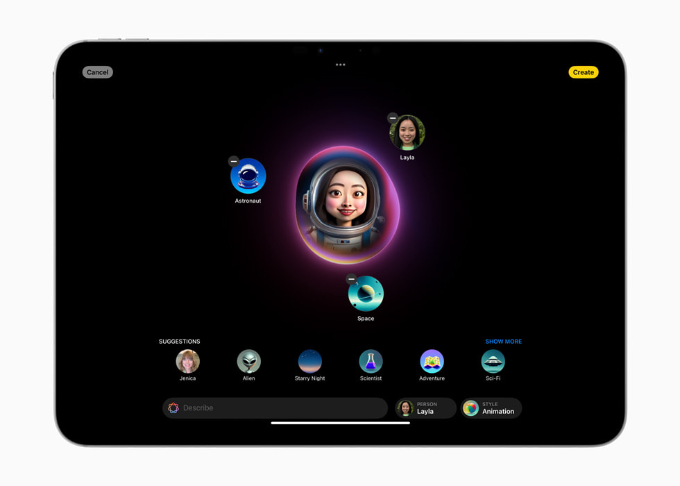 iPad Pro 上展示着新推出的 Image Playground app。