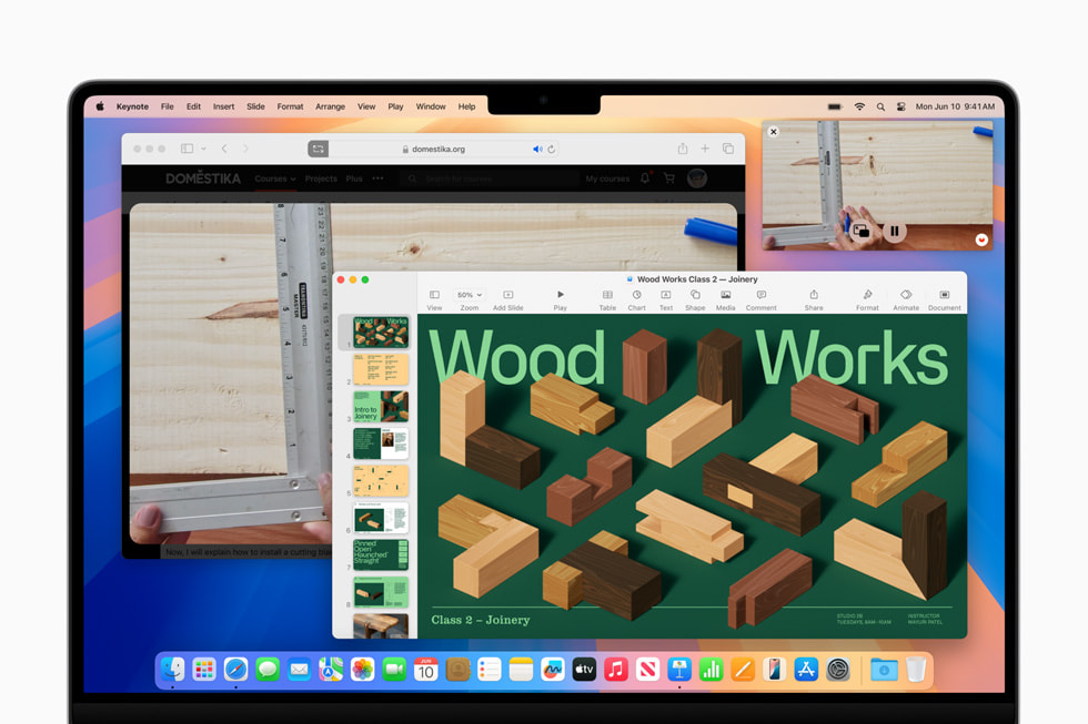 在一位用户的 MacBook Pro 上展示 Viewer 将一条关于木工的视频置于屏幕正中央。