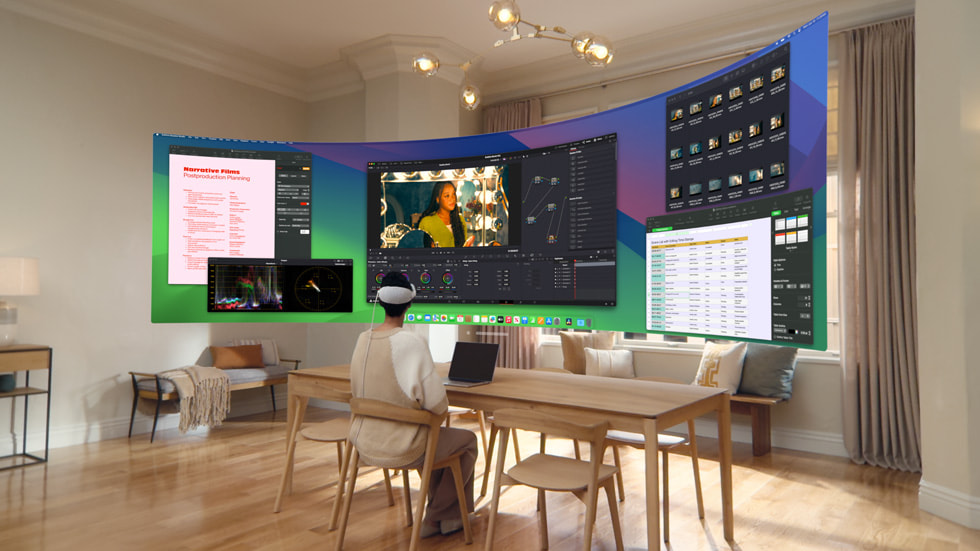 visionOS 2 中全新推出的更大尺寸 Mac 虚拟显示器。