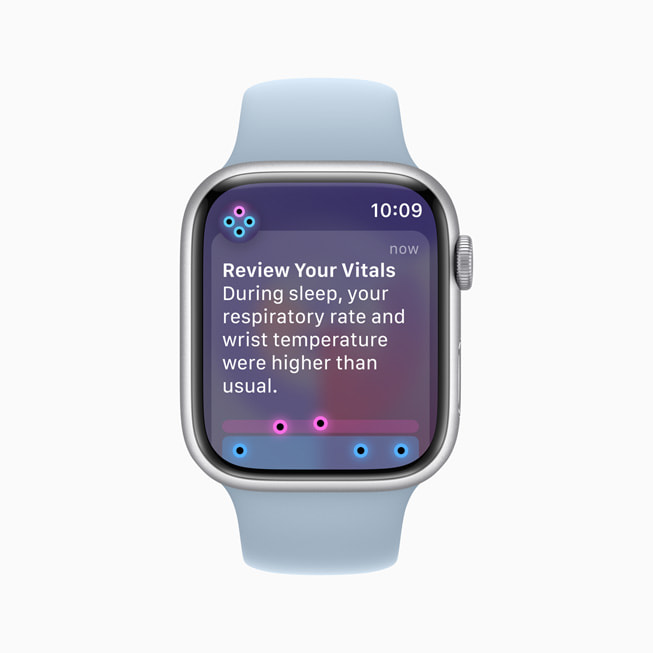 Apple Watch Series 9 上的 Vitals app 提醒用户查看自己的夜间体征数据。