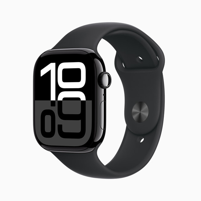 新亮黑色抛光铝金属外观的 Apple Watch Series 10。