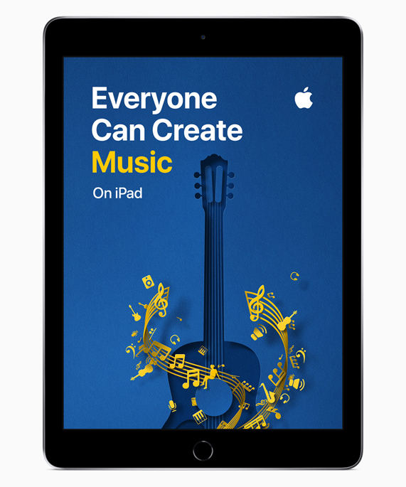 iPad 展示“人人能创造”音乐屏幕。