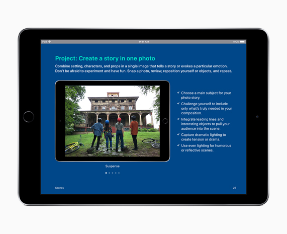 iPad 展示“人人能创造”项目屏幕。