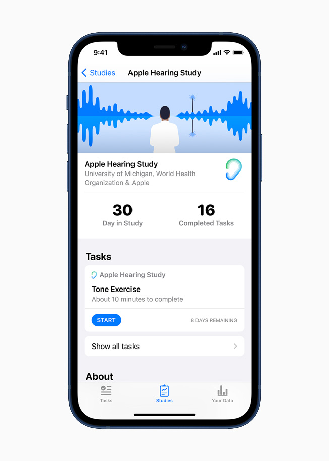 Apple 听力研究在 iPhone 12 上显示。