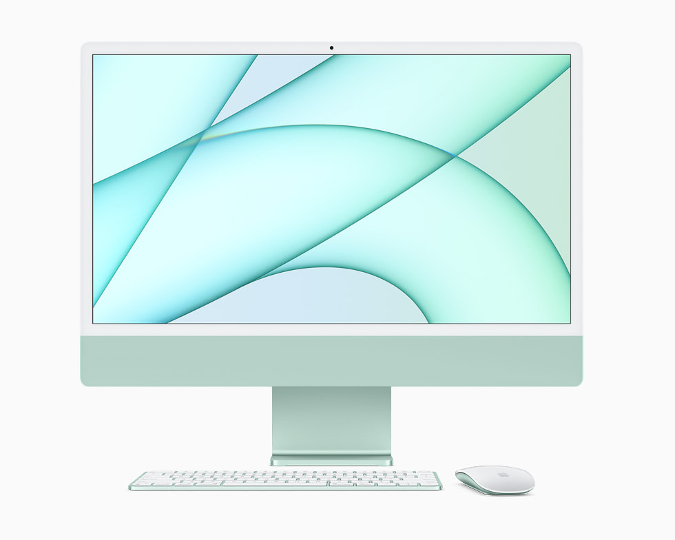 绿色 iMac、妙控键盘与妙控鼠标。