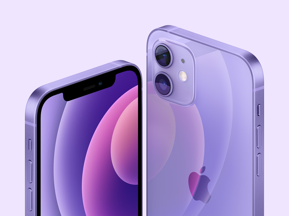 紫色的 iPhone 12 和 iPhone 12 mini。