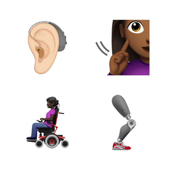 助听器、义肢腿和其他残障主题表情符号。