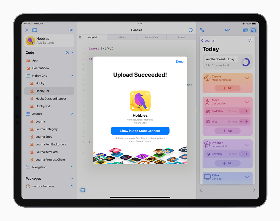 iPad Pro 上展示将 app 提交至 App Store。