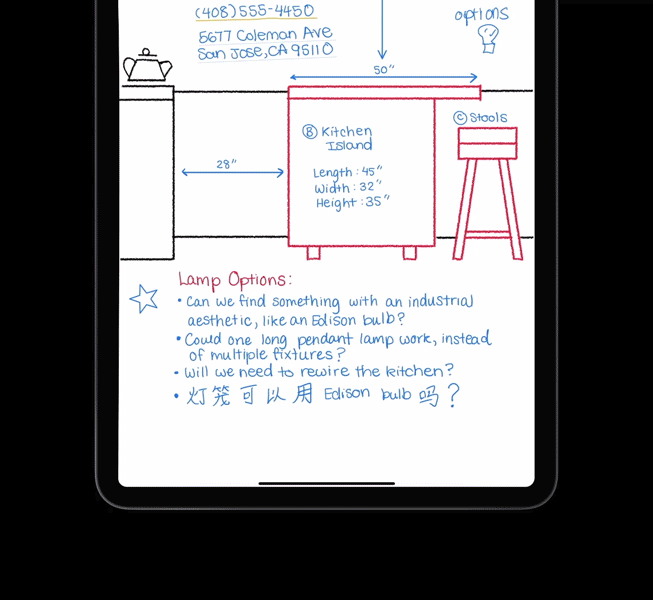 iPad Pro 上展示手写笔记自动转换为键入文本的动态图