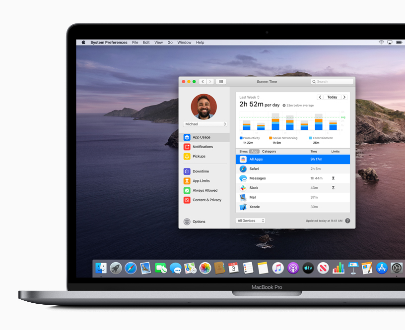 MacBook Pro 上的屏幕使用时间功能。