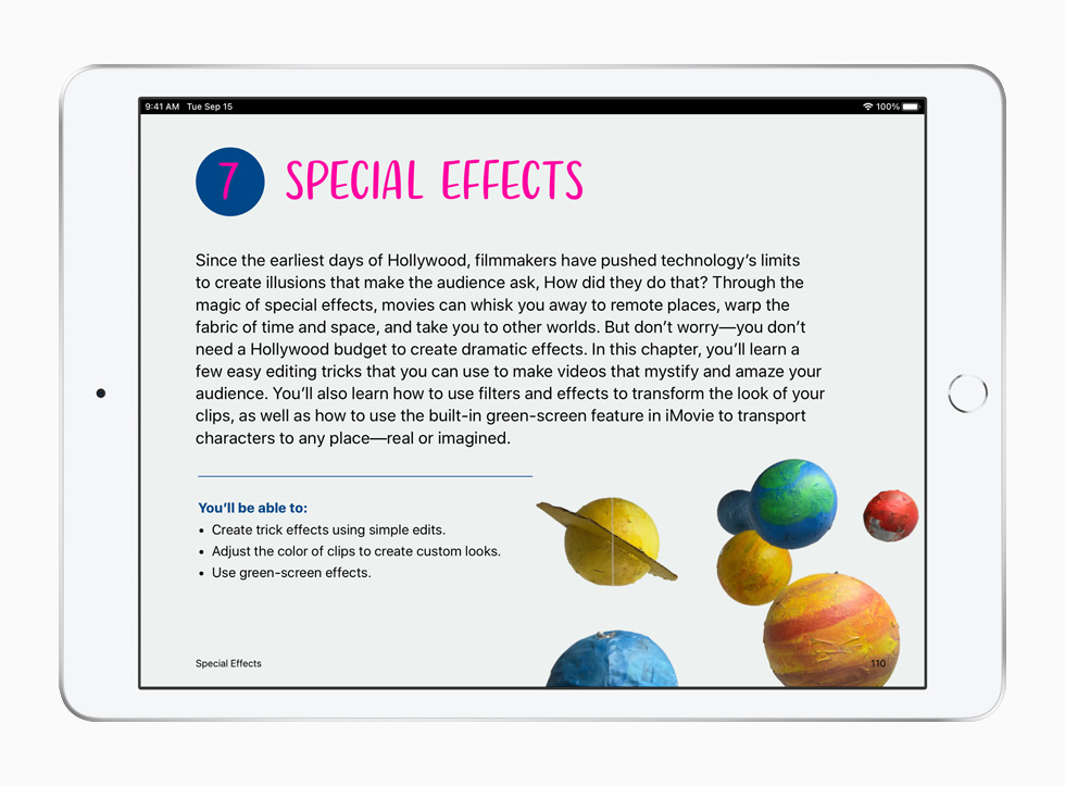 iPad 上展示“人人能创造”系列课程的特效课。