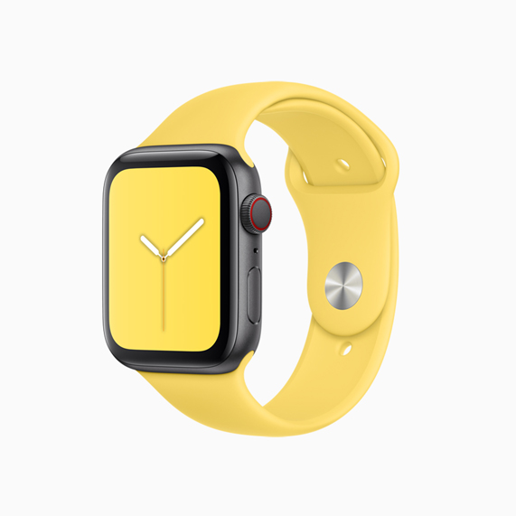 Apple Watch 淡黄色运动型表带。