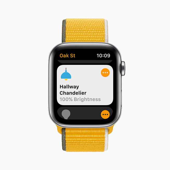在 Apple Watch Series 6 上展示家庭 app 中显示的走廊吊灯亮度。