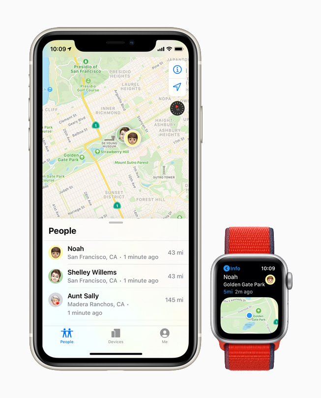 Apple Watch 上的查找联系人 app。 