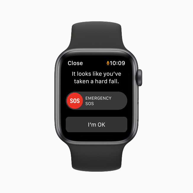 Apple Watch 上的摔倒检测提醒。