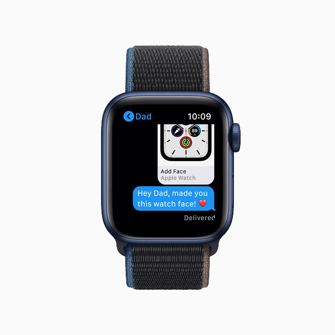 Apple Watch 上信息 app 中的表盘分享功能。 