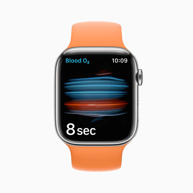 Apple Watch Series 7 上的血氧传感器和血氧 app。