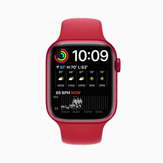 展示双模块表盘的 Apple Watch Series 7。