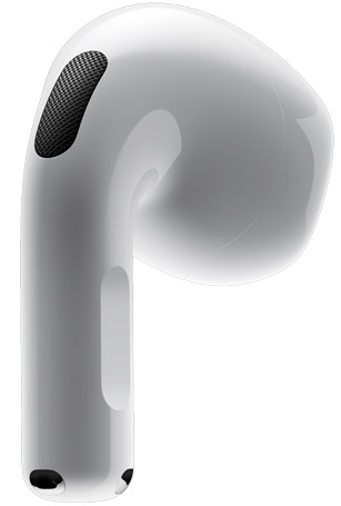 AirPods 4，展示 AirPods 4 的背面视图，配有横线指向“耳机柄带力度感应器”文字。