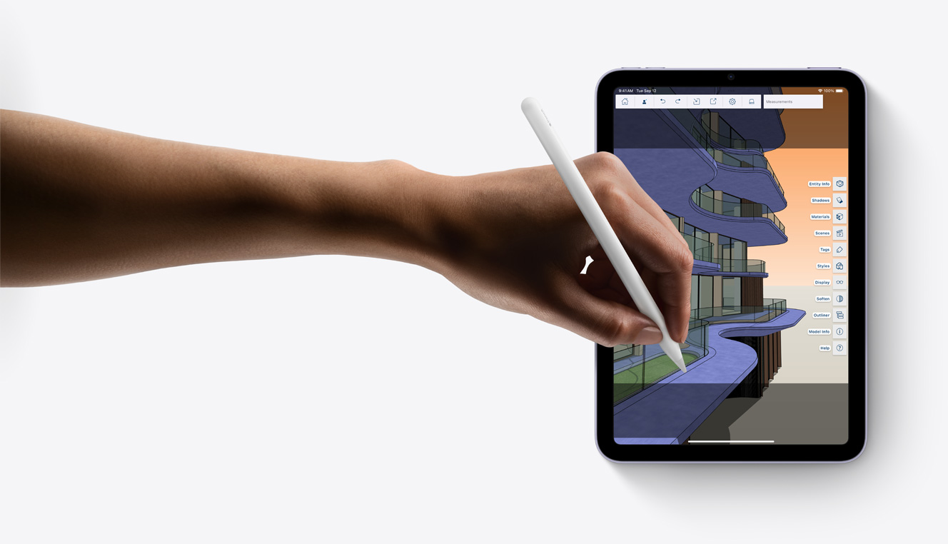 在 iPad mini 上的 SketchUp app 中使用 Apple Pencil