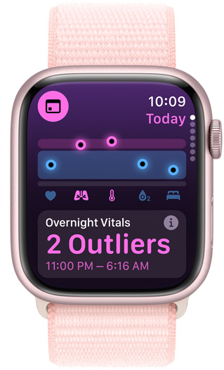 Apple Watch 屏幕显示夜间生命体征数据有 2 项异常