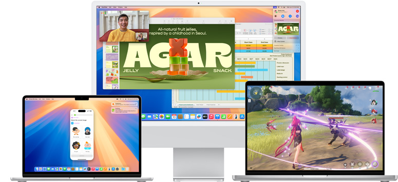 多台 Mac 设备展示 macOS Sequoia 新功能